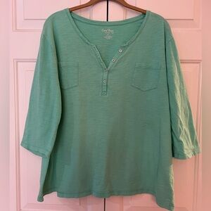Coral Bay Aqua Green V-Neck Cotton Top EUC Size 1X